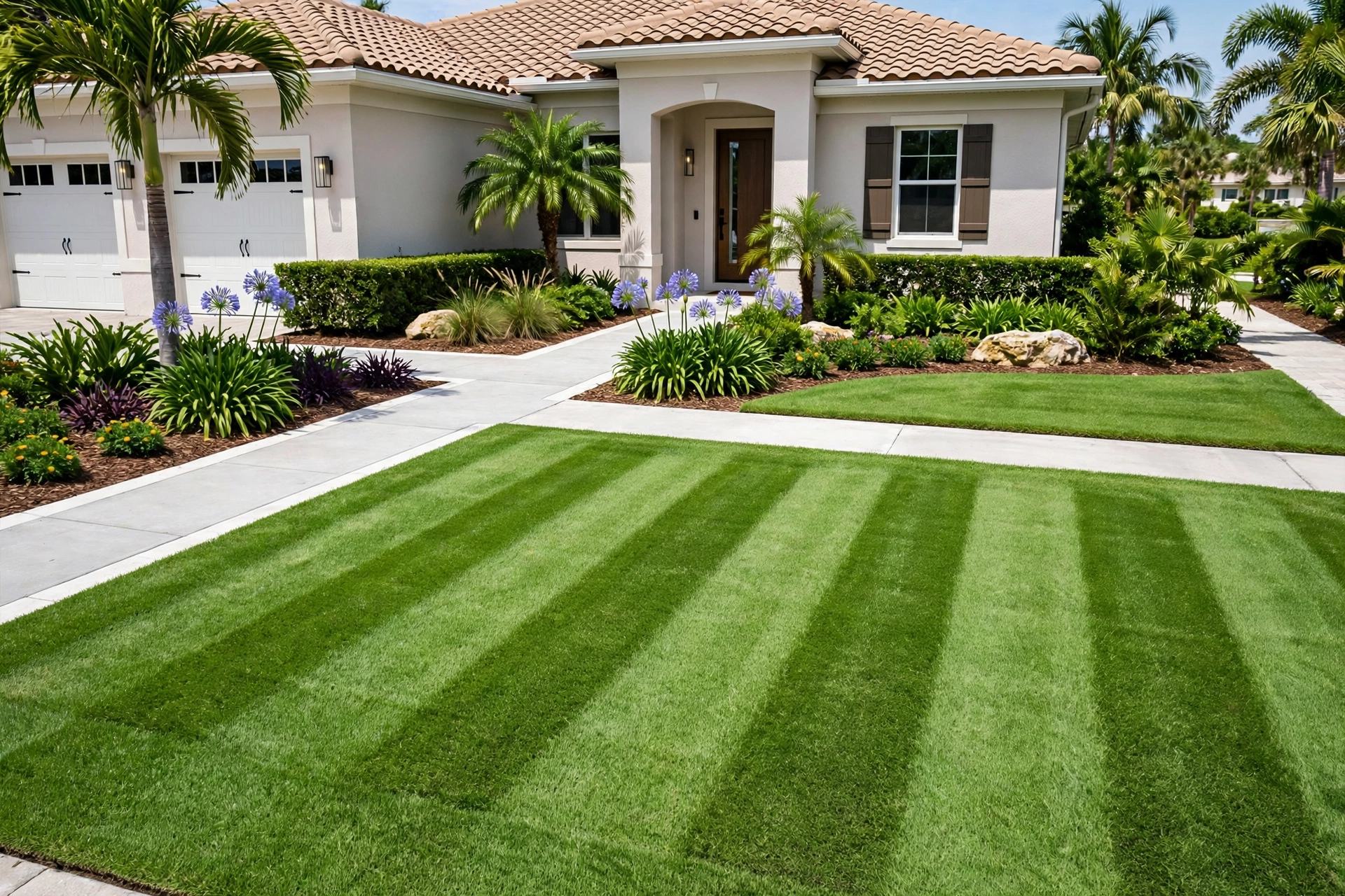 Freshly striped manicured lawn