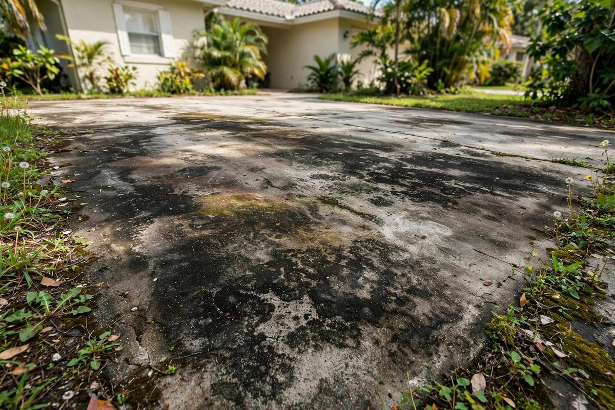 Driveway before pressure washing