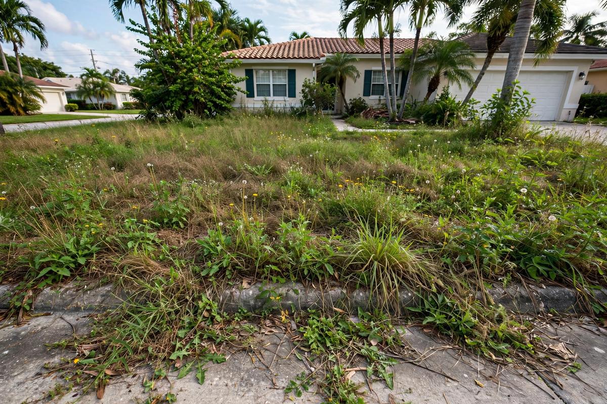 Overgrown lawn before service