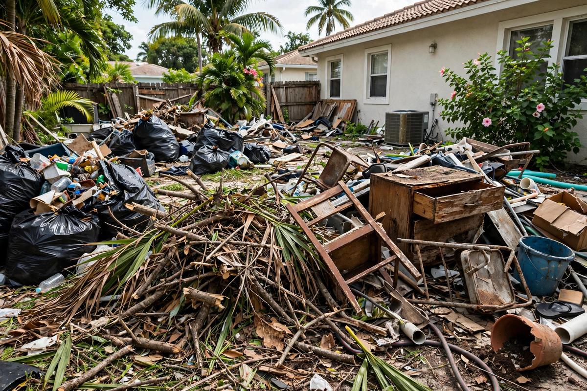 Cluttered yard before junk removal